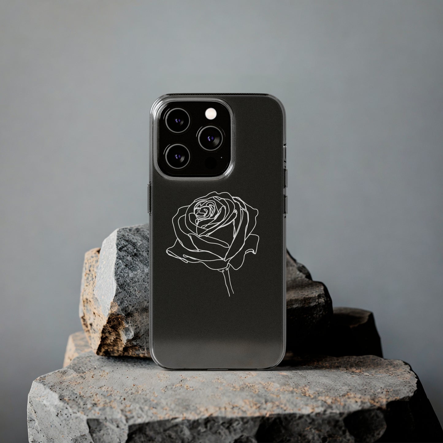 Elegant Rose Clear Silicone Phone Case - Minimalistic Floral Design