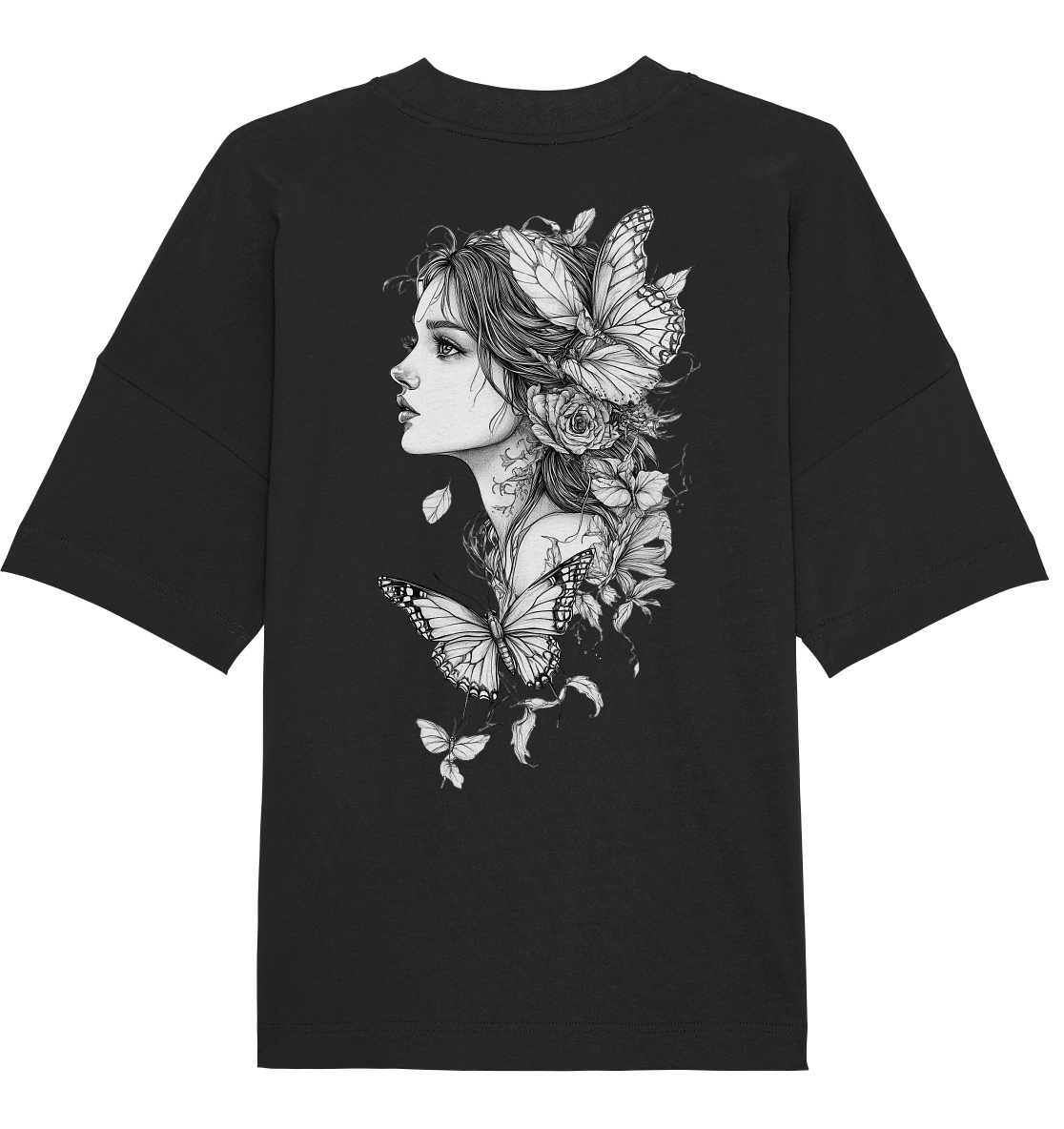 Schmetterlings Frau nur Rücken Druck - Organic Oversize Shirt