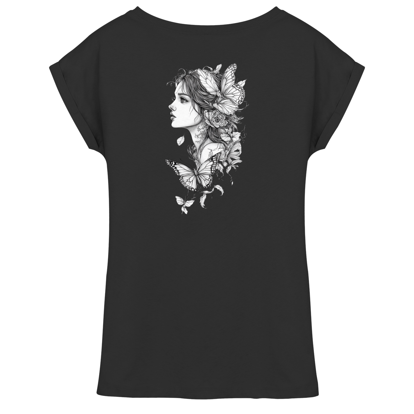 Schmetterlings Frau nur Rücken Druck - Womens Extended Shoulder T-Shirt