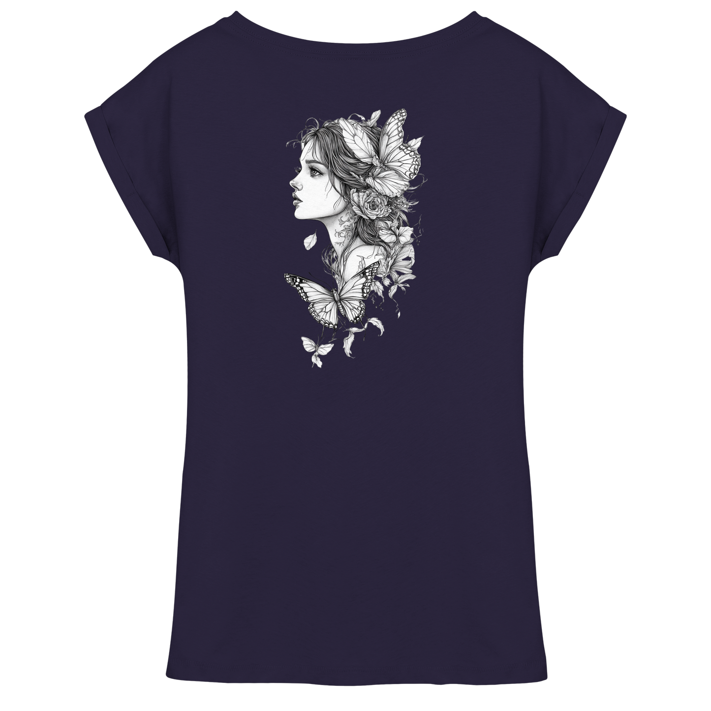 Schmetterlings Frau nur Rücken Druck - Womens Extended Shoulder T-Shirt