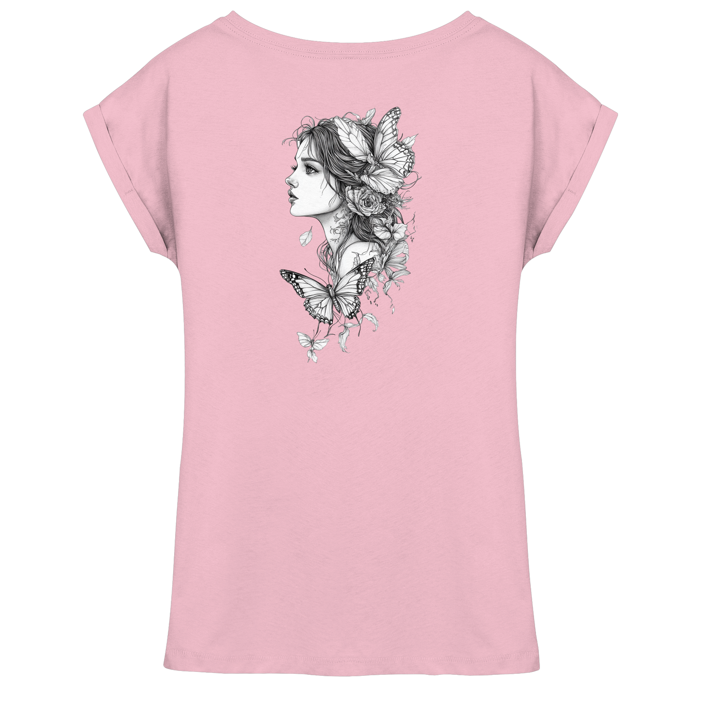 Schmetterlings Frau nur Rücken Druck - Womens Extended Shoulder T-Shirt