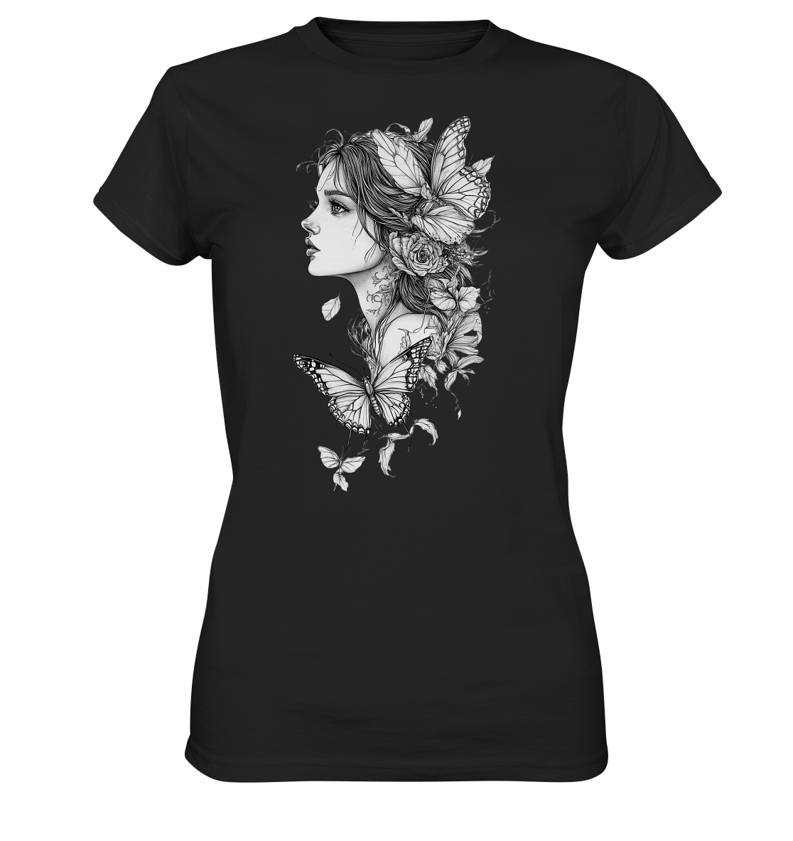 Schmetterlings Frau nur Vorderseiten Druck - Ladies Premium Shirt