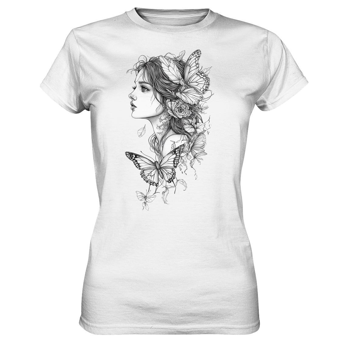Schmetterlings Frau nur Vorderseiten Druck - Ladies Premium Shirt