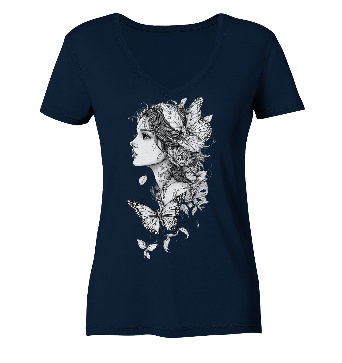 Schmetterlings Frau nur Vorderseiten Druck - Ladies V-Neck Shirt