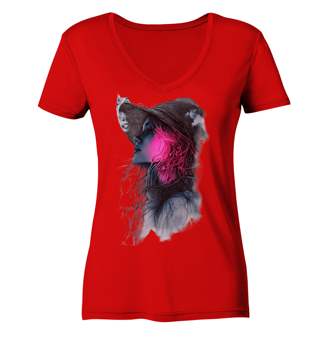 Frau (Vorderseiten Druck) - Ladies V-Neck Shirt