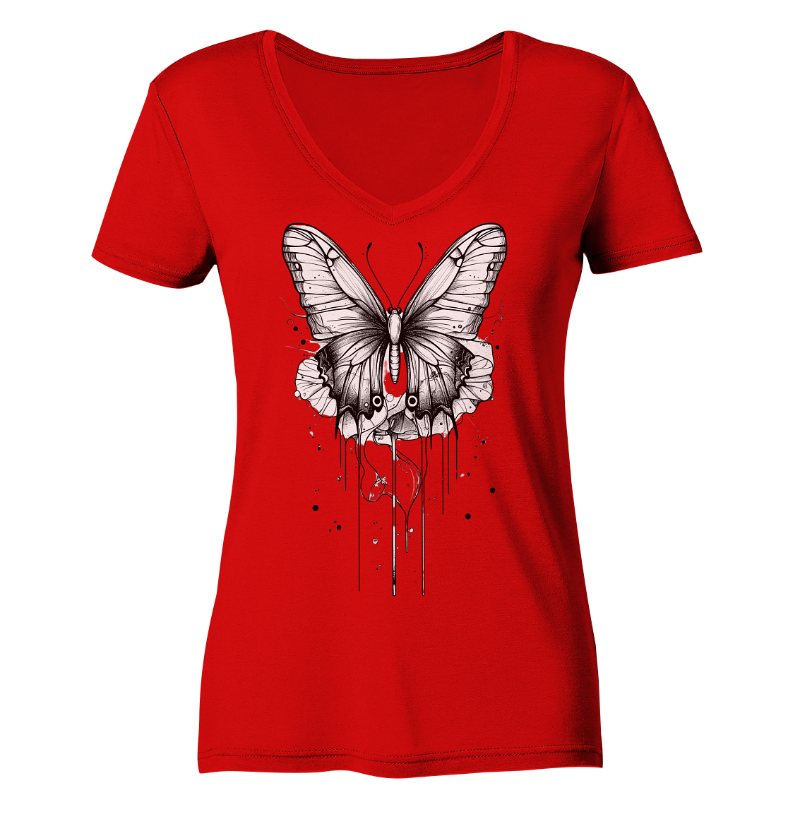 Schmetterlings Träume (nur Vorderseite Druck) - Ladies V-Neck Shirt