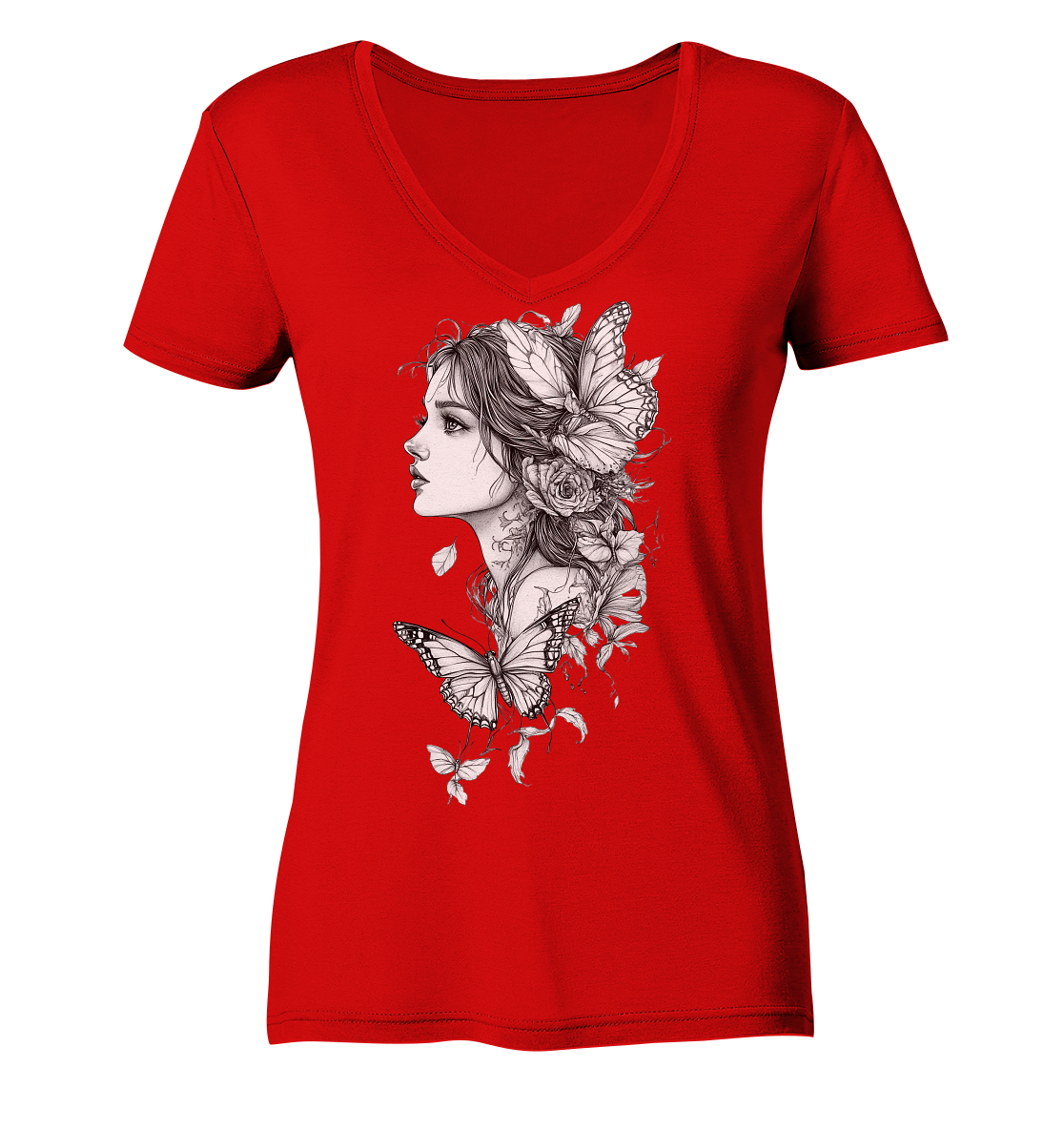 Schmetterlings Frau nur Vorderseiten Druck - Ladies V-Neck Shirt