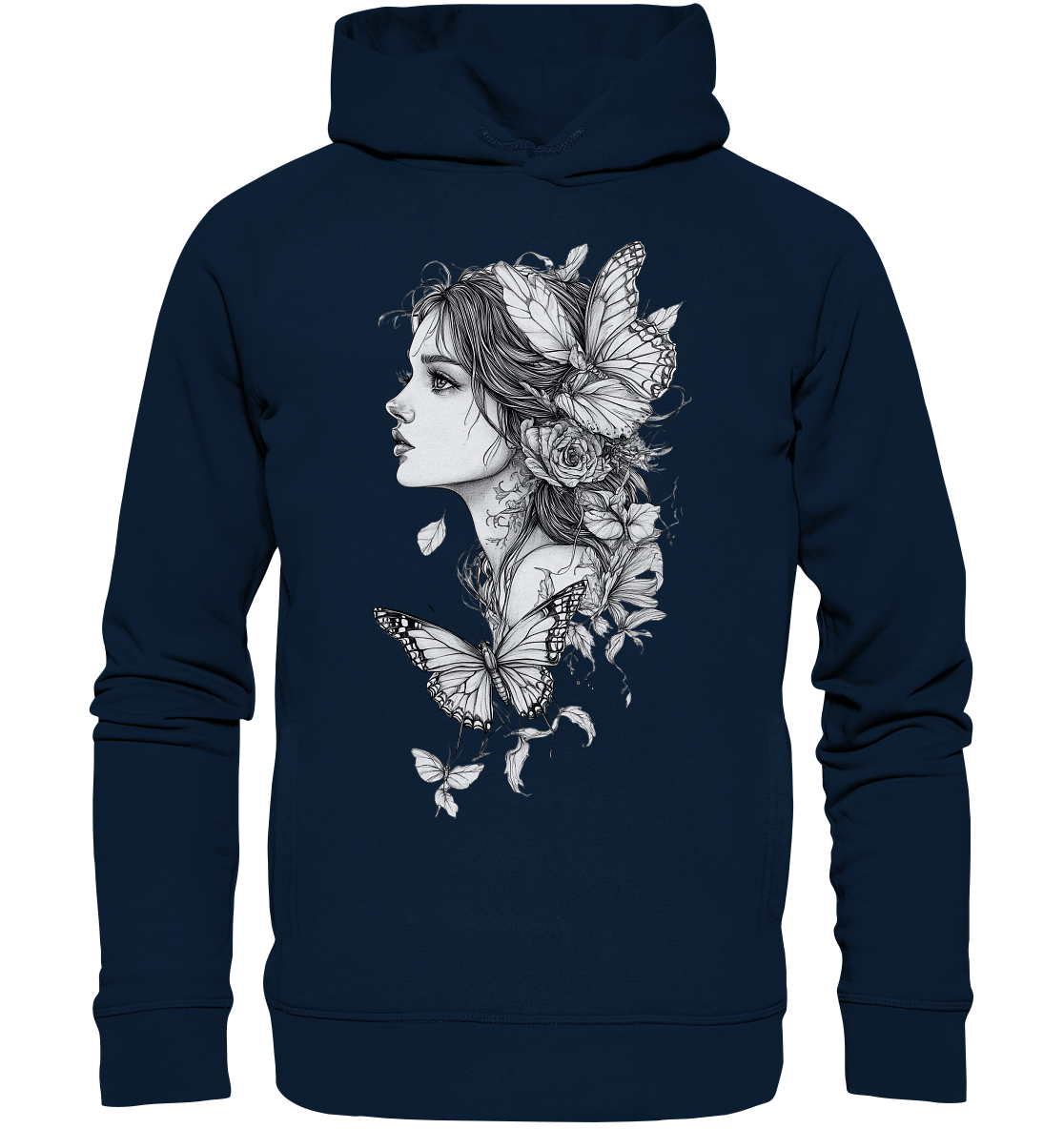 Schmetterlings Frau nur Vorderseiten Druck - Organic Fashion Hoodie