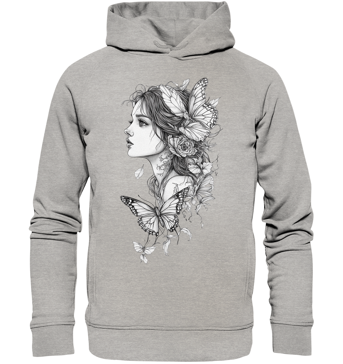 Schmetterlings Frau nur Vorderseiten Druck - Organic Fashion Hoodie