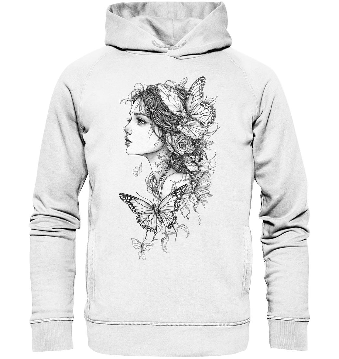 Schmetterlings Frau nur Vorderseiten Druck - Organic Fashion Hoodie