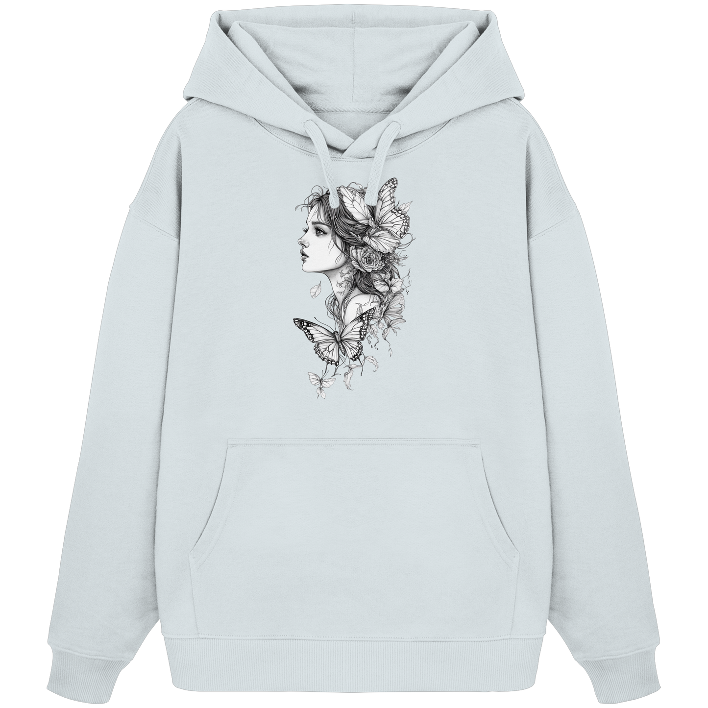 Schmetterlings Frau nur Vorderseiten Druck - Organic Oversize Hoodie