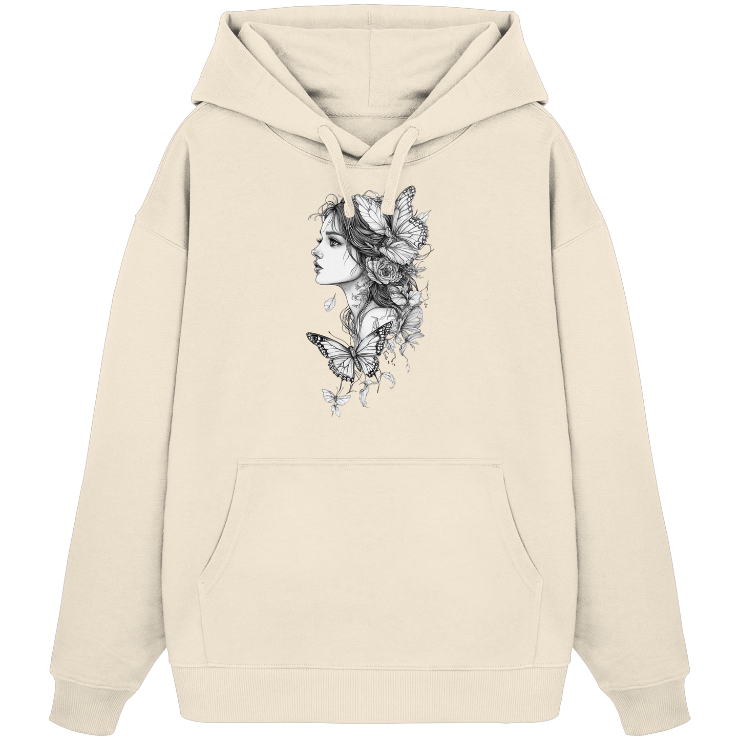 Schmetterlings Frau nur Vorderseiten Druck - Organic Oversize Hoodie