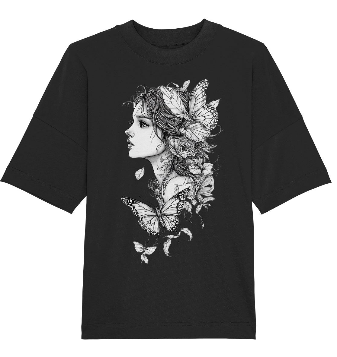 Schmetterlings Frau nur Vorderseiten Druck - Organic Oversize Shirt