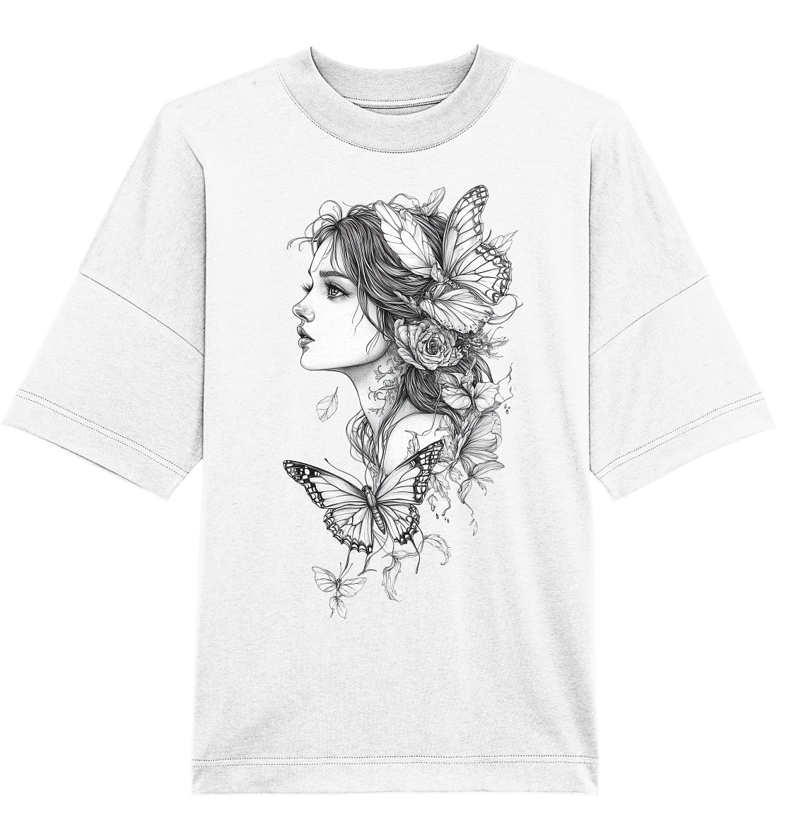 Schmetterlings Frau nur Vorderseiten Druck - Organic Oversize Shirt
