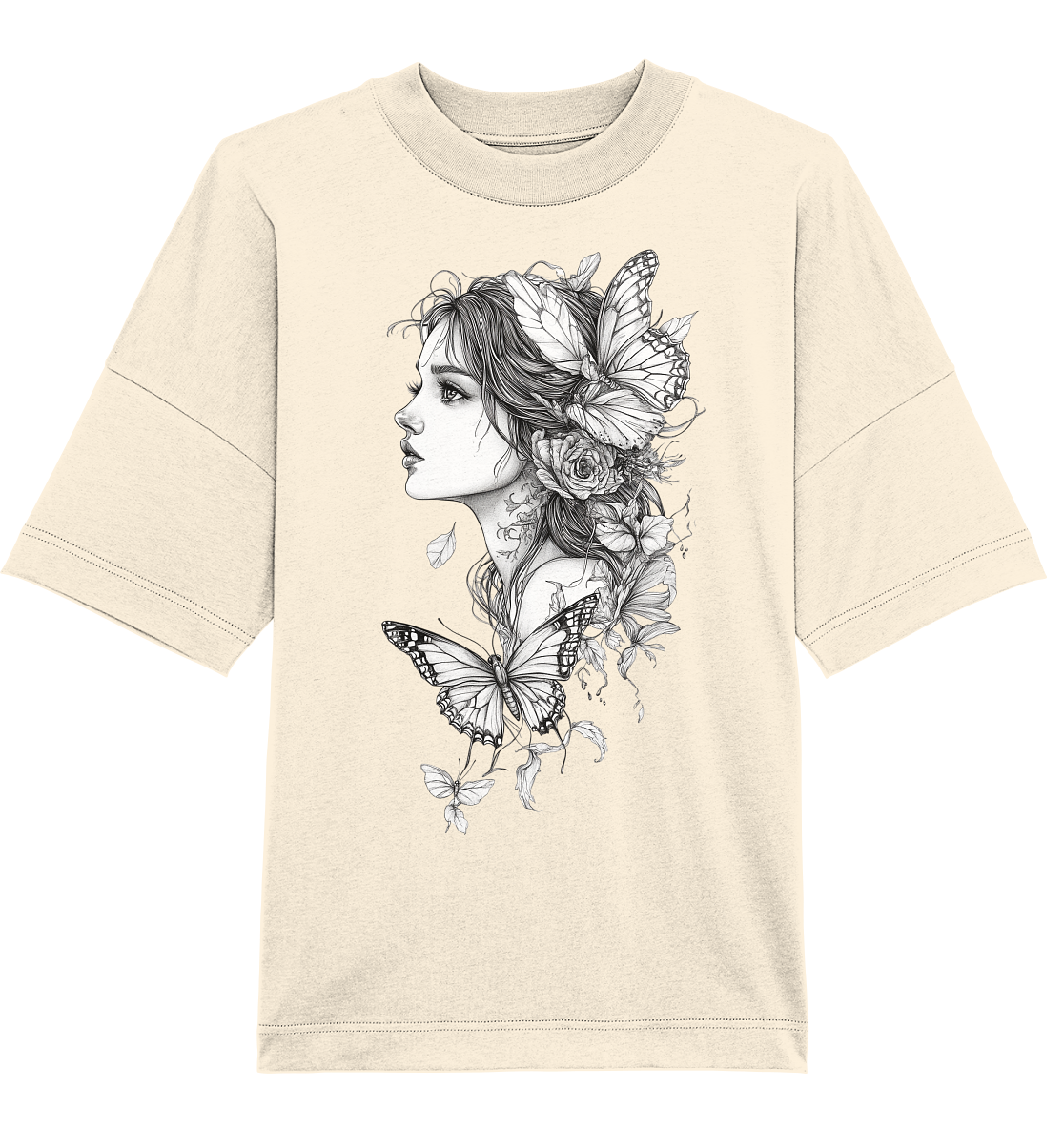 Schmetterlings Frau nur Vorderseiten Druck - Organic Oversize Shirt