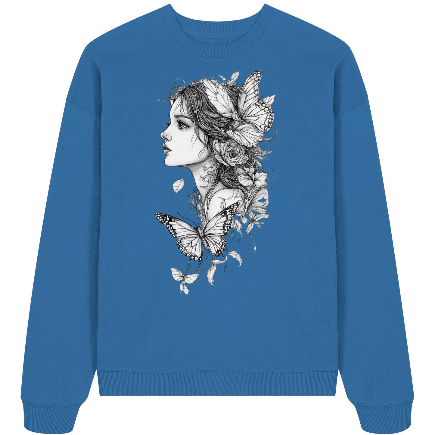 Schmetterlings Frau nur Vorderseiten Druck - Organic Oversize Sweatshirt