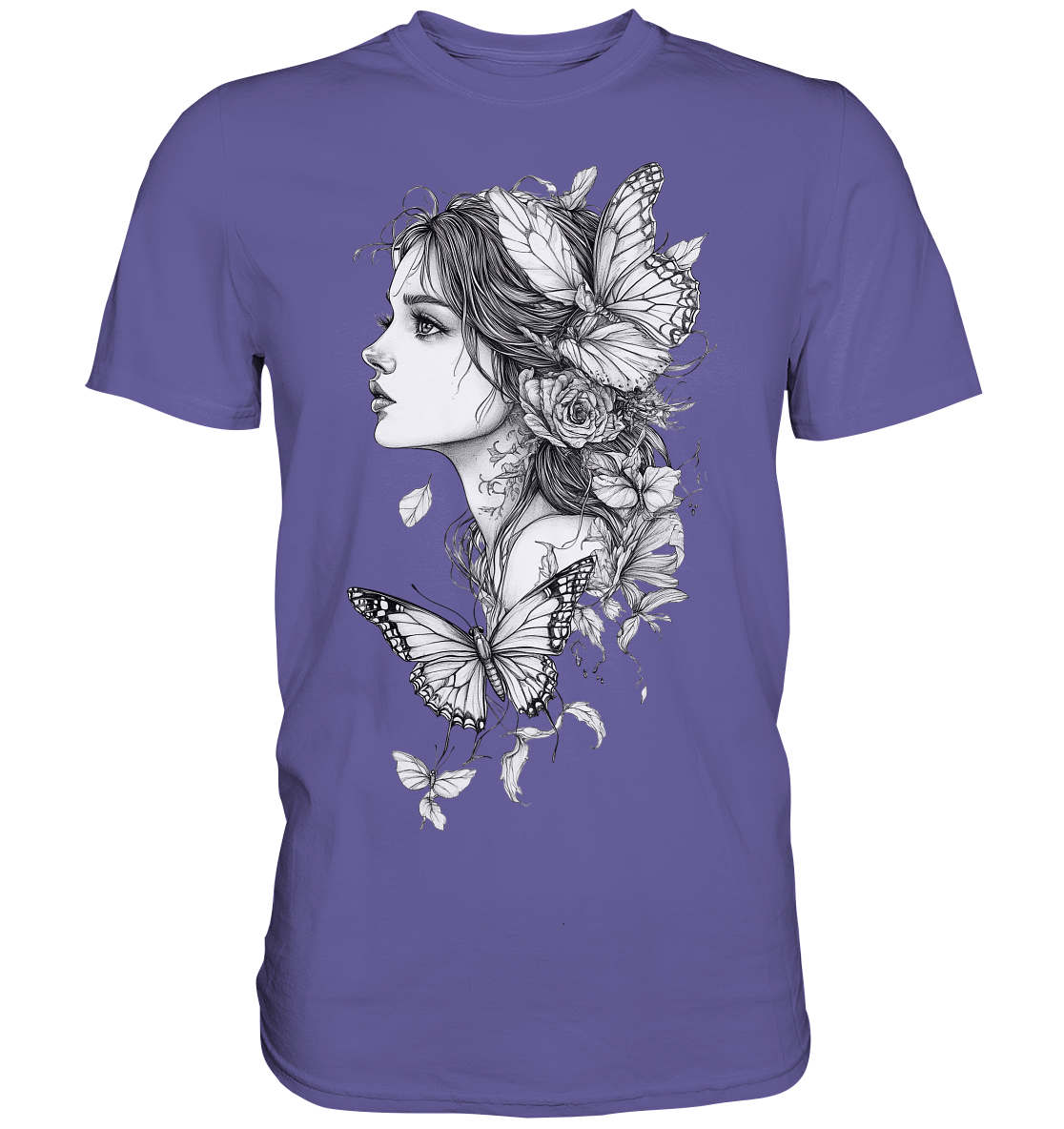 Schmetterlings Frau nur Vorderseiten Druck - Premium Shirt