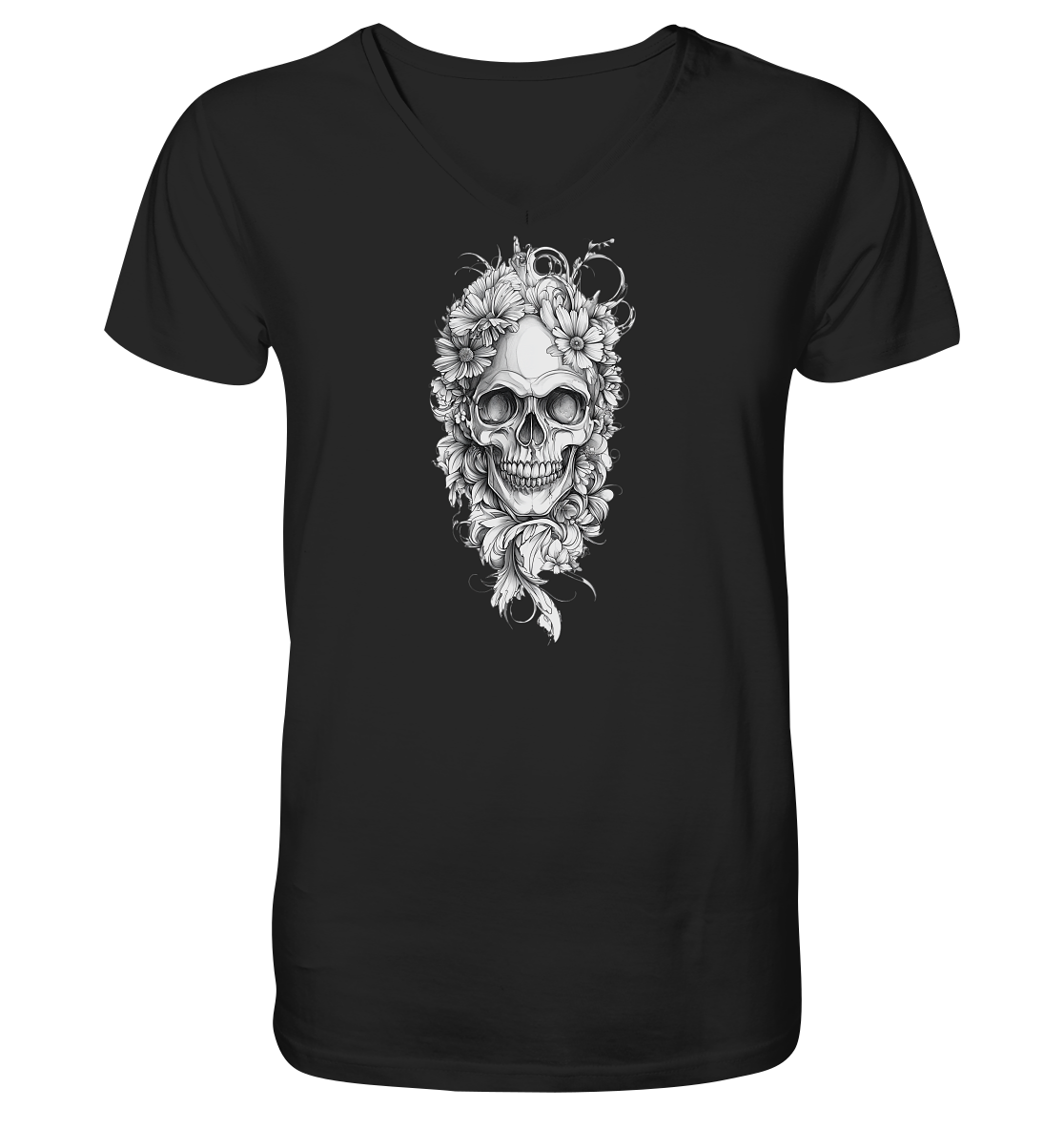 Totenkopfs Blüte - V-Neck Shirt