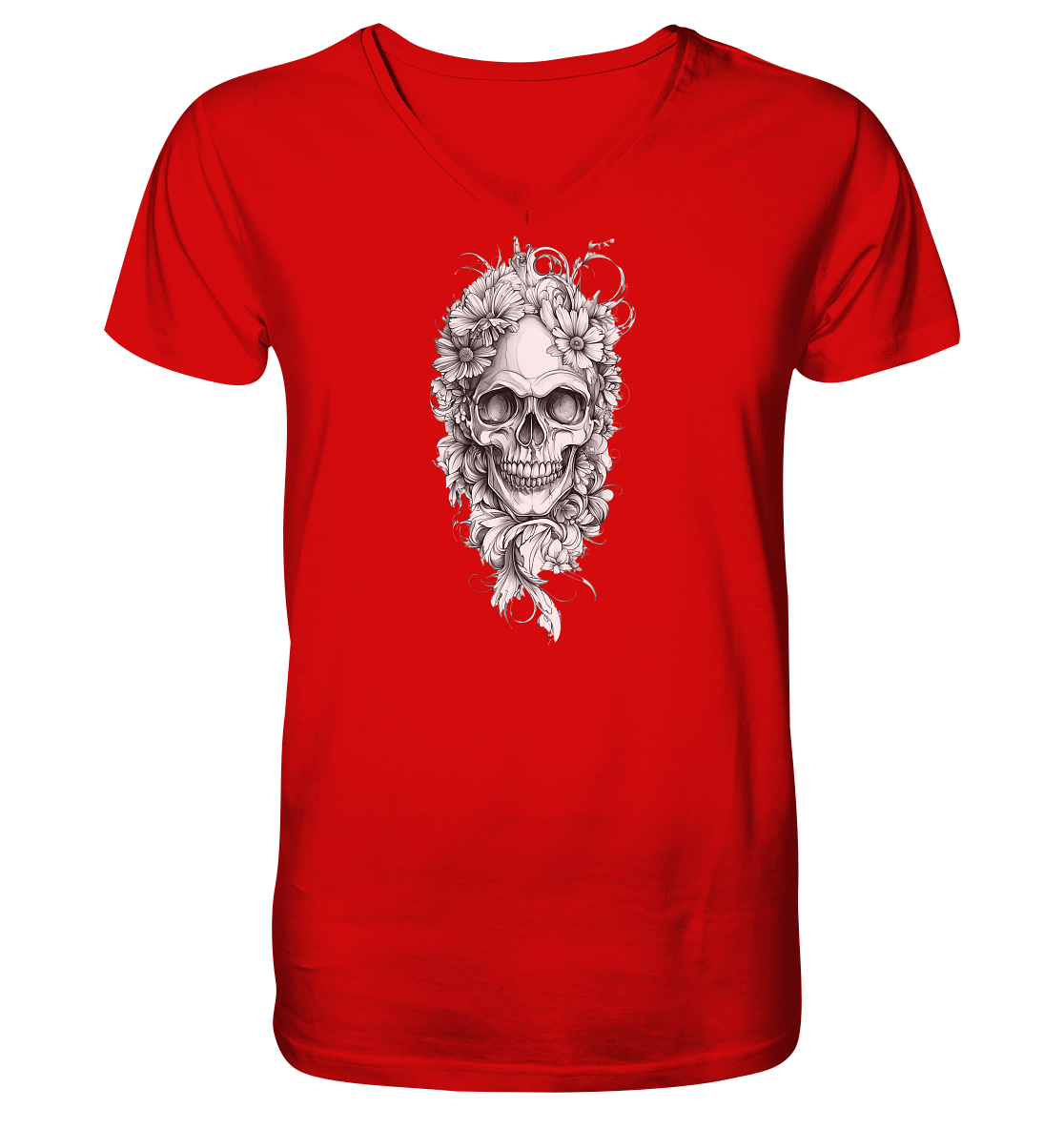 Totenkopfs Blüte - V-Neck Shirt