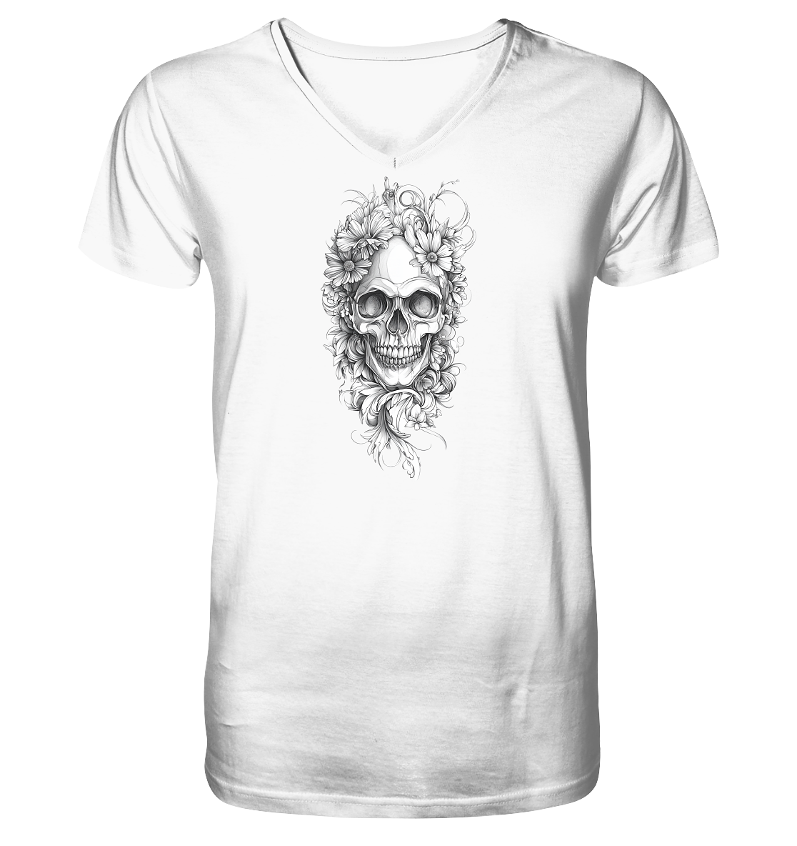 Totenkopfs Blüte - V-Neck Shirt