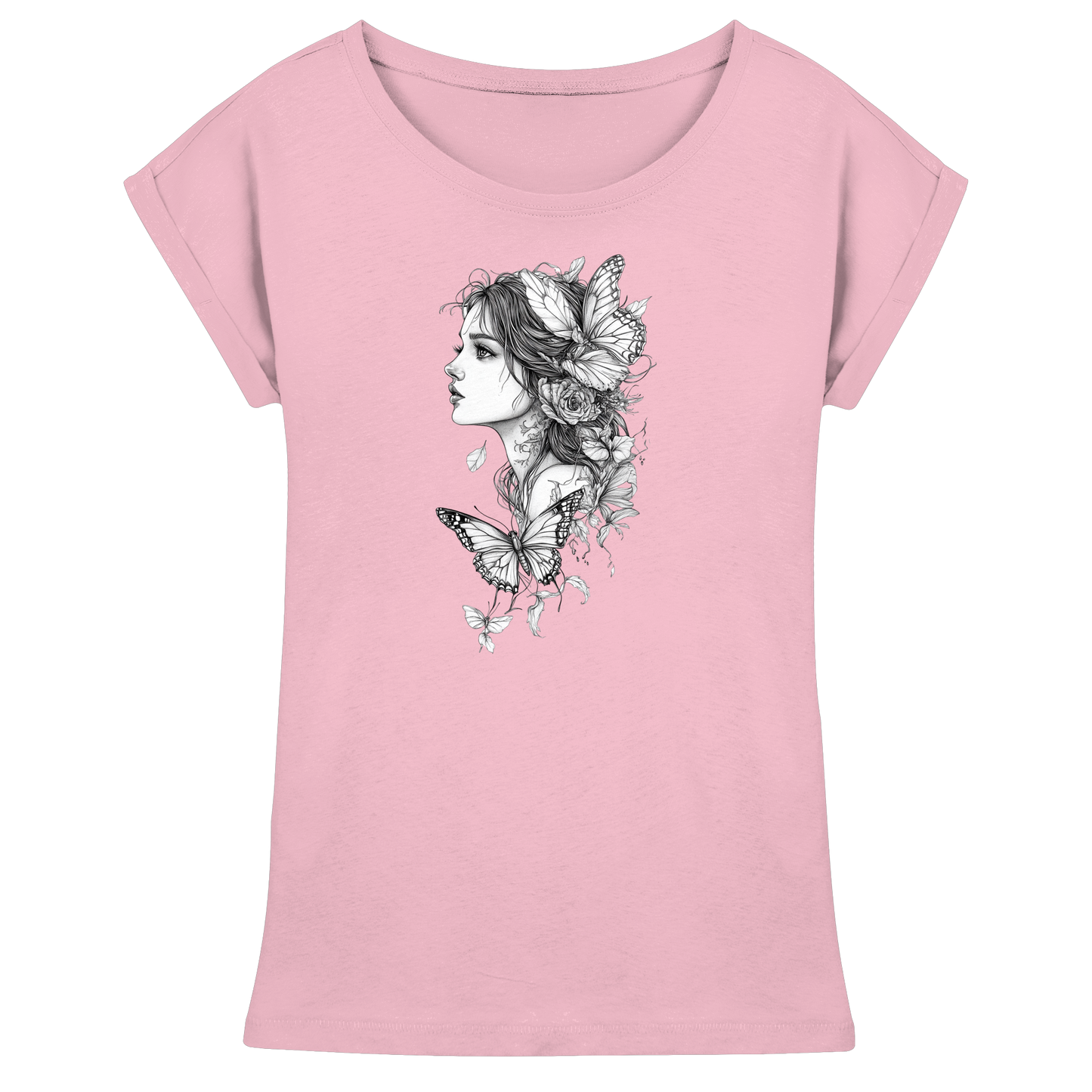 Schmetterlings Frau nur Vorderseiten Druck - Womens Extended Shoulder T-Shirt