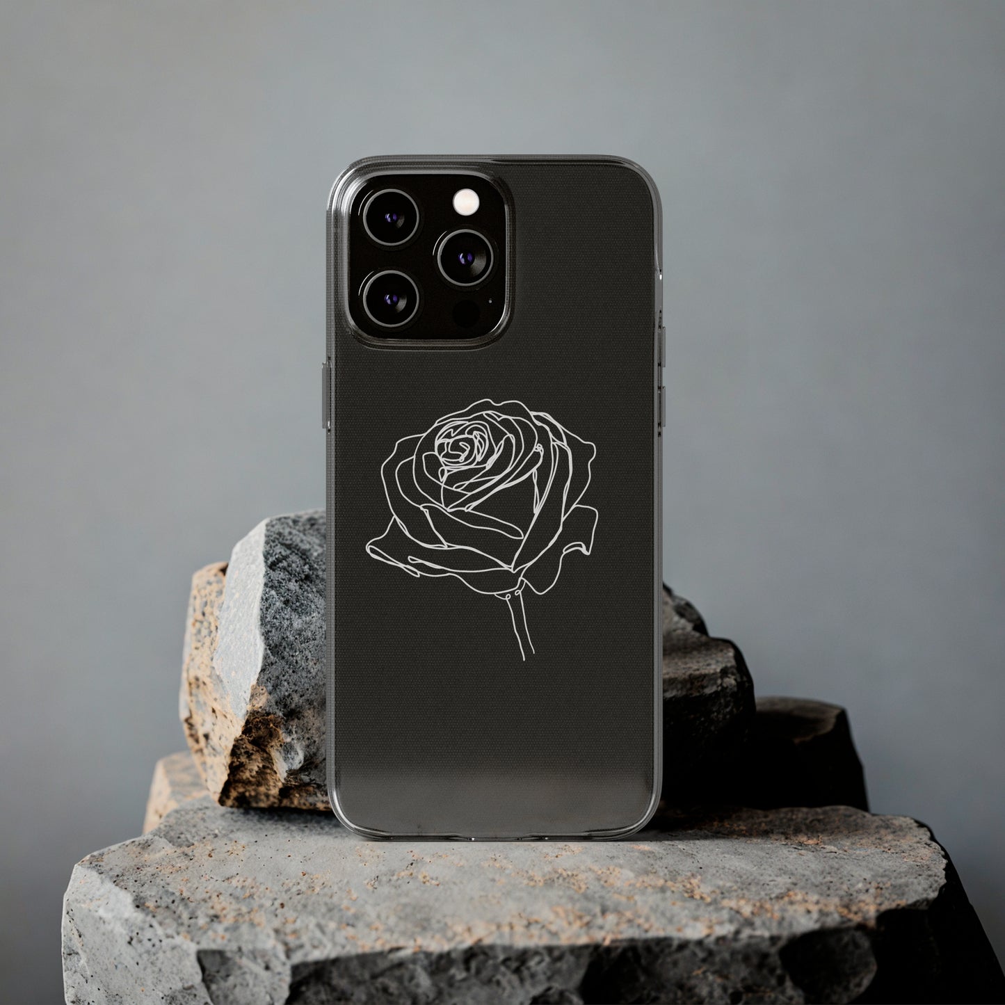 Elegant Rose Clear Silicone Phone Case - Minimalistic Floral Design