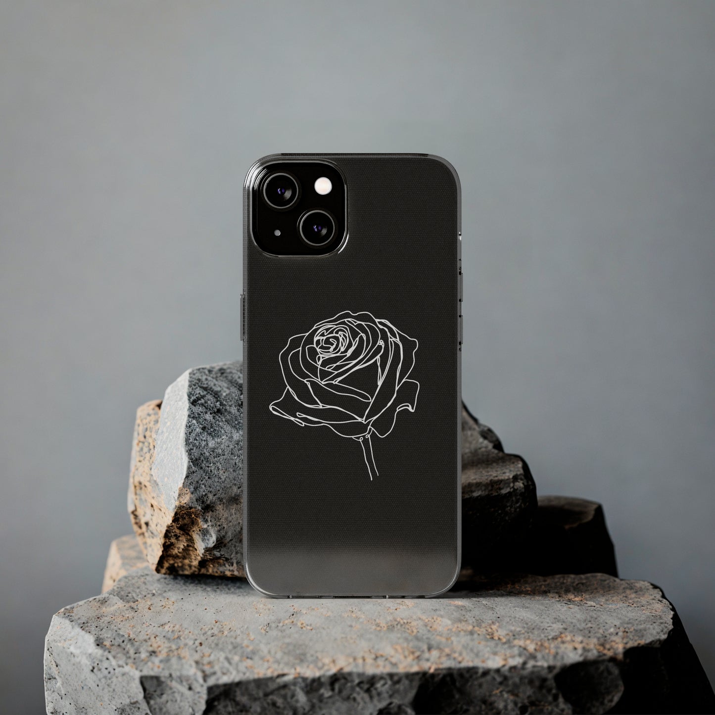 Elegant Rose Clear Silicone Phone Case - Minimalistic Floral Design