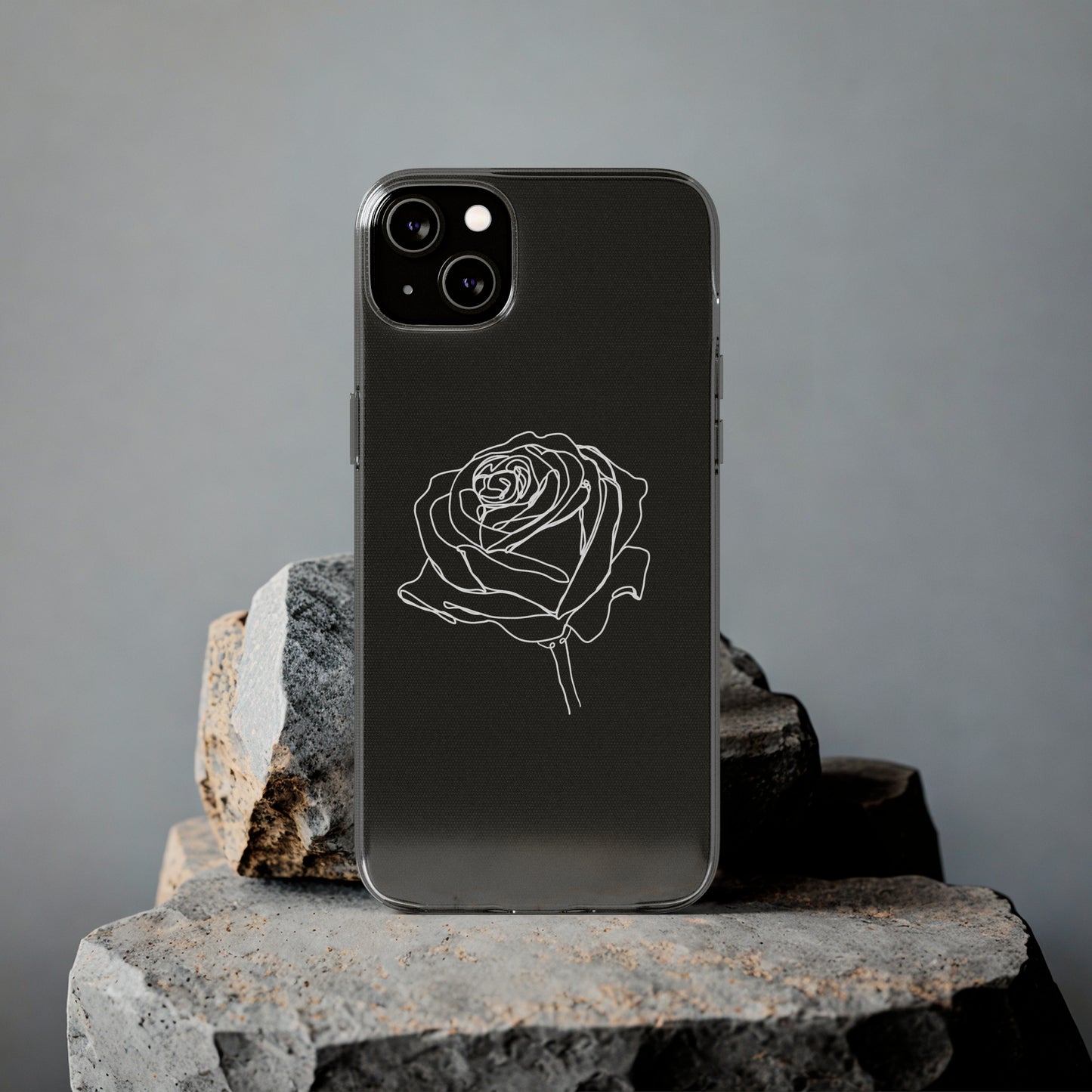 Elegant Rose Clear Silicone Phone Case - Minimalistic Floral Design