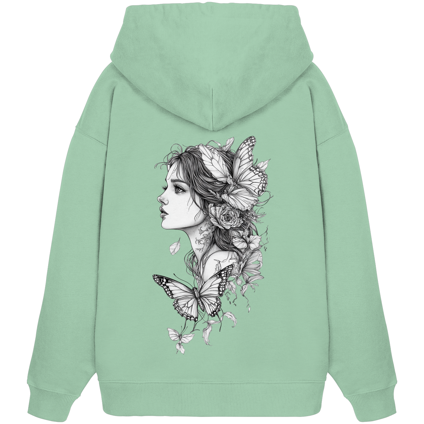 Schmetterlings Frau nur Rücken Druck - Organic Oversize Hoodie