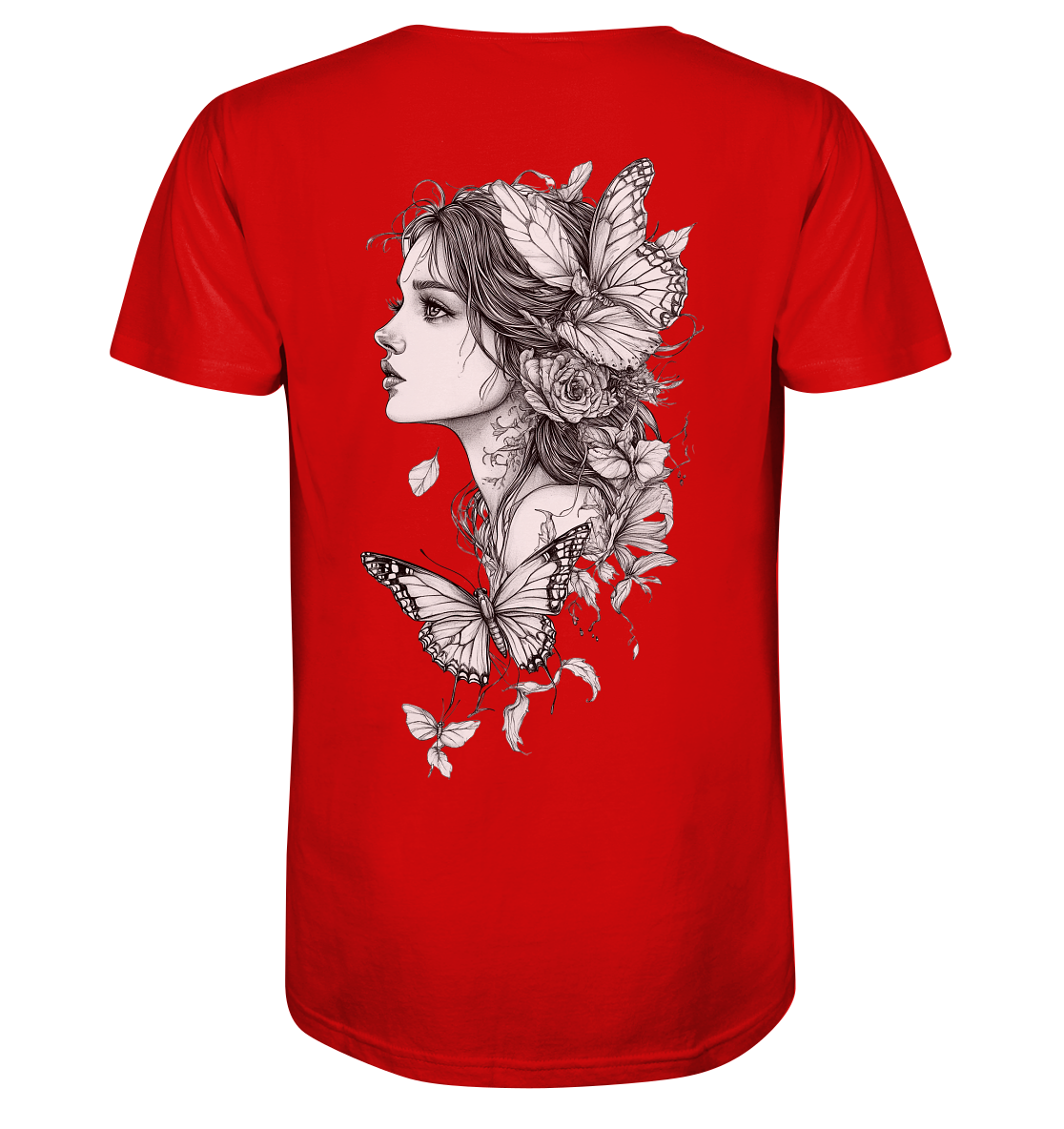 Schmetterlings Frau nur Rücken Druck - V-Neck Shirt