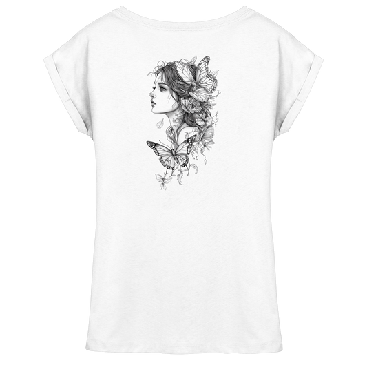 Schmetterlings Frau nur Rücken Druck - Womens Extended Shoulder T-Shirt