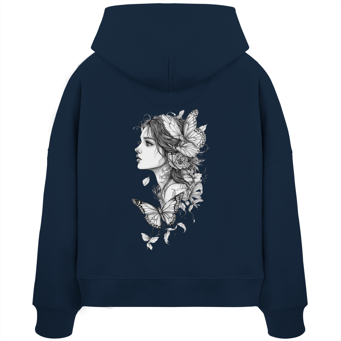 Schmetterlings Frau nur Rücken Druck - Womens Organic Boxcut Hoodie