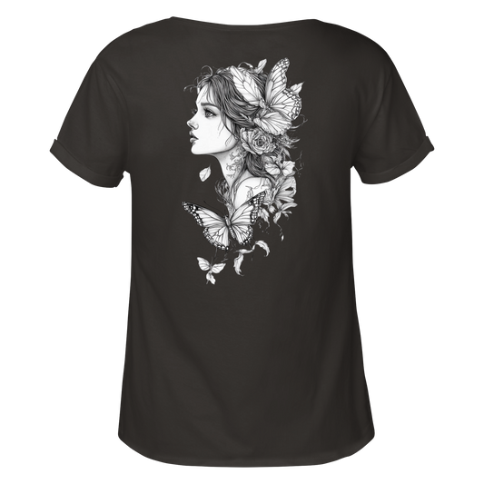 Schmetterlings Frau nur Rücken Druck - Womens Roll-Up T-Shirt