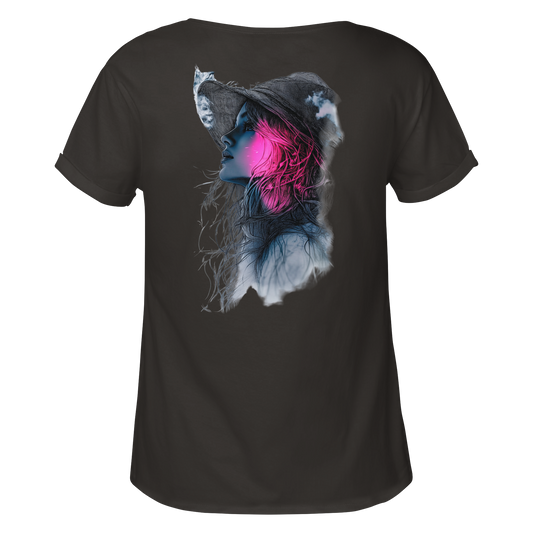 Frau (Rückseiten Druck) - Womens Roll-Up T-Shirt
