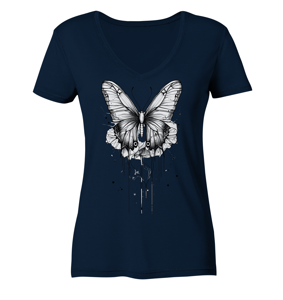 Schmetterlings Träume (nur Vorderseite Druck) - Ladies V-Neck Shirt