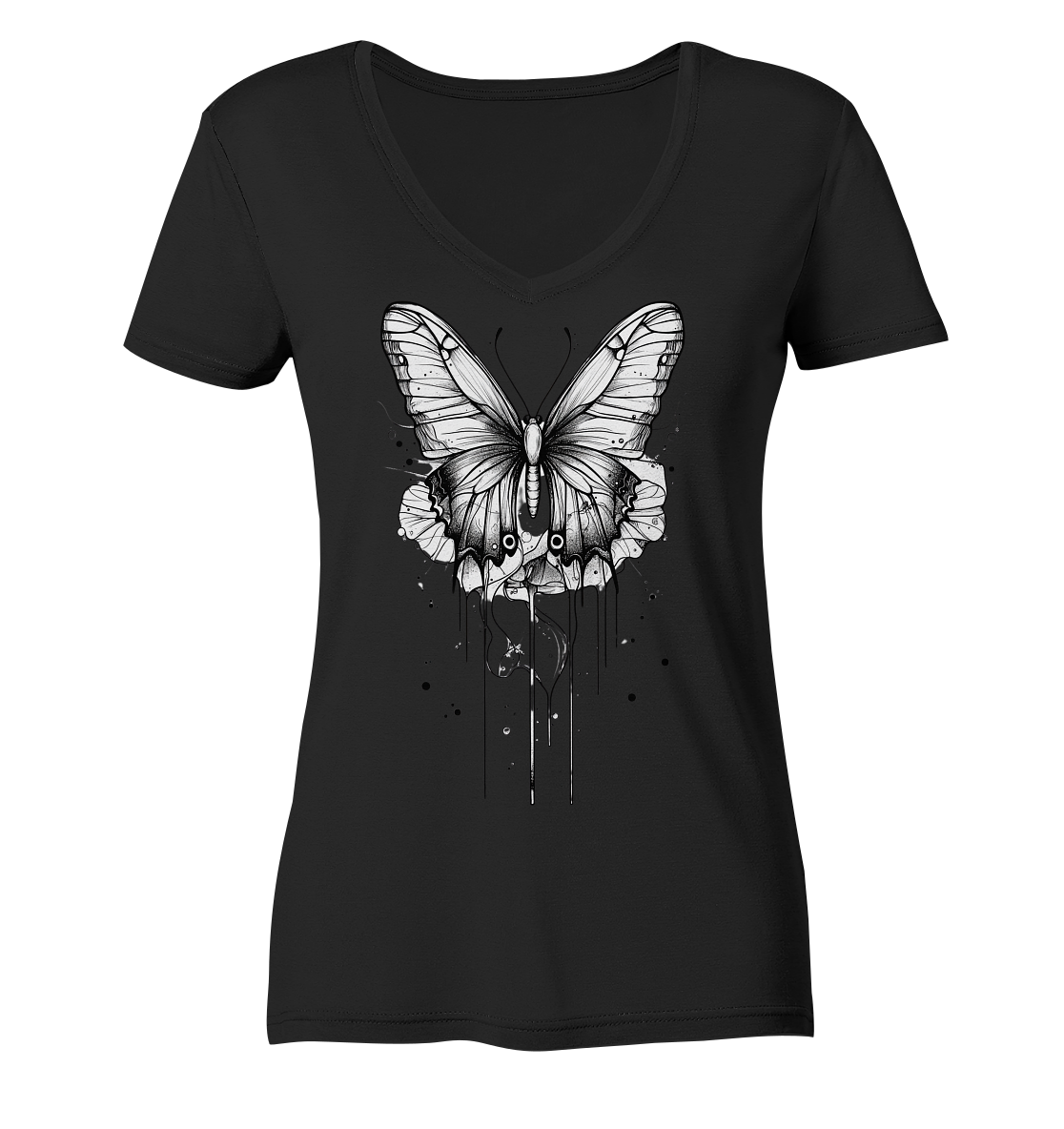 Schmetterlings Träume (nur Vorderseite Druck) - Ladies V-Neck Shirt