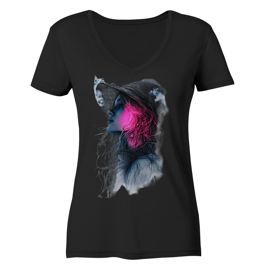 Frau (Vorderseiten Druck) - Ladies V-Neck Shirt