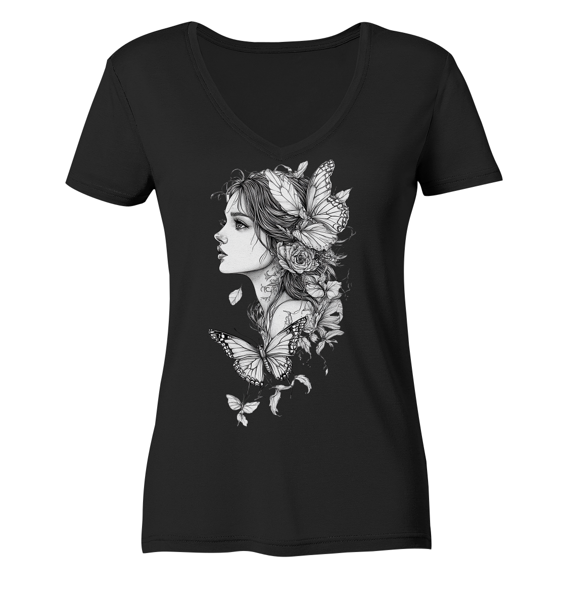 Schmetterlings Frau nur Vorderseiten Druck - Ladies V-Neck Shirt