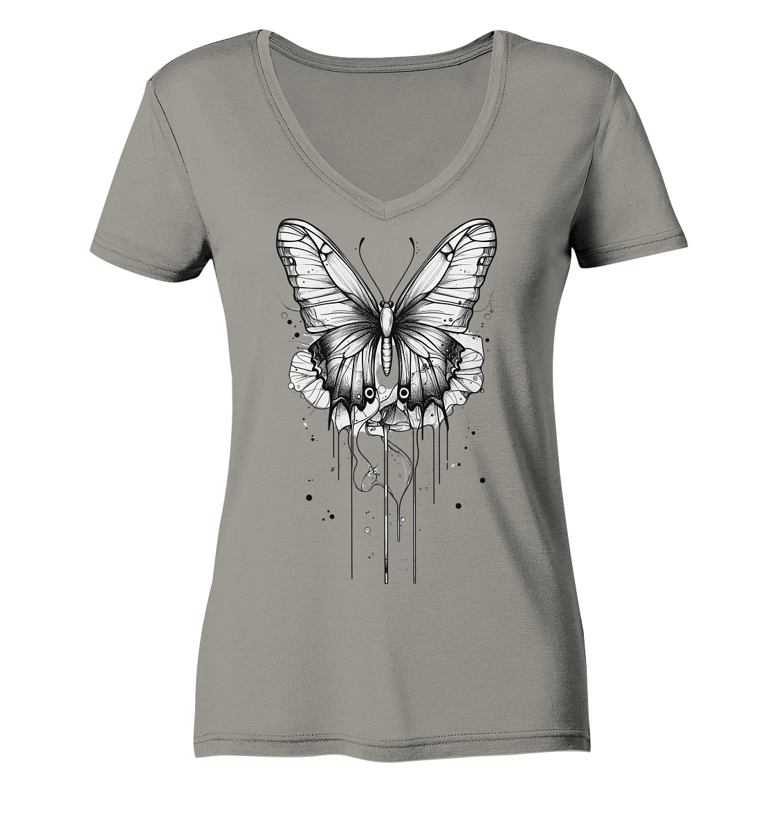 Schmetterlings Träume (nur Vorderseite Druck) - Ladies V-Neck Shirt