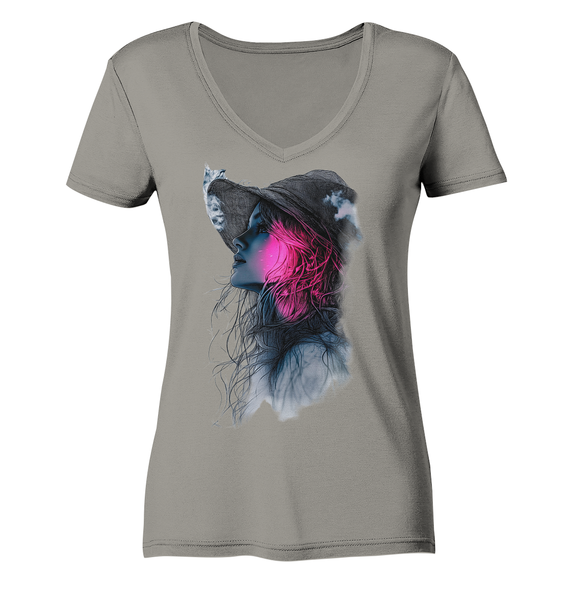 Frau (Vorderseiten Druck) - Ladies V-Neck Shirt