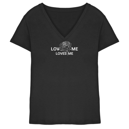 LOVES ME (Schwarz) - Ladies V-Neck Shirt