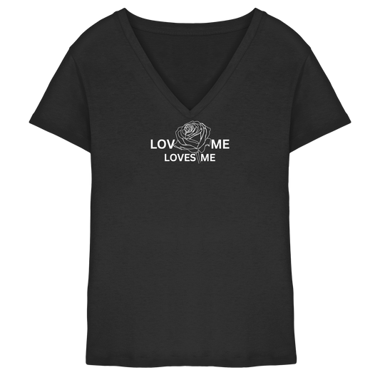 LOVES ME (Schwarz) - Ladies V-Neck Shirt