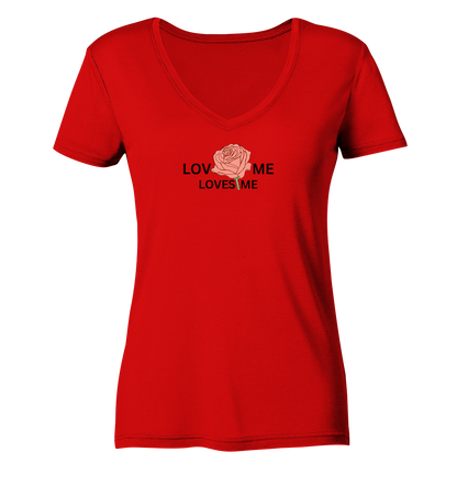 LOVES ME (Rote Rose) - Ladies V-Neck Shirt
