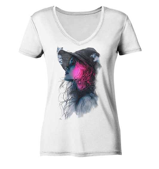 Frau (Vorderseiten Druck) - Ladies V-Neck Shirt