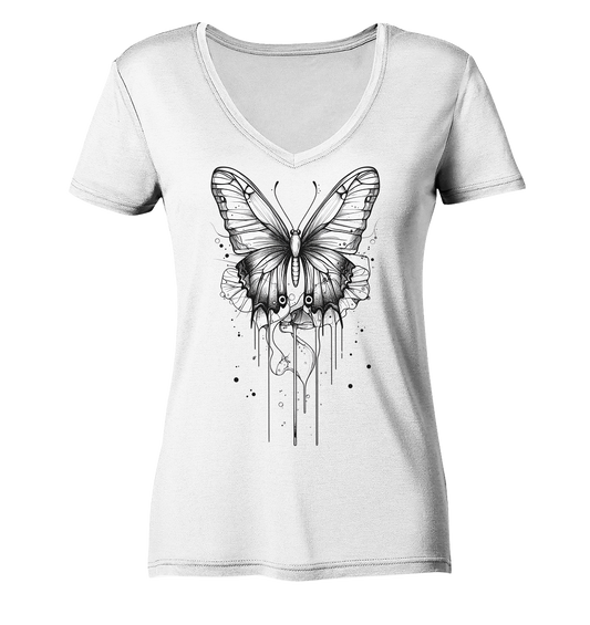Schmetterlings Träume (nur Vorderseite Druck) - Ladies V-Neck Shirt