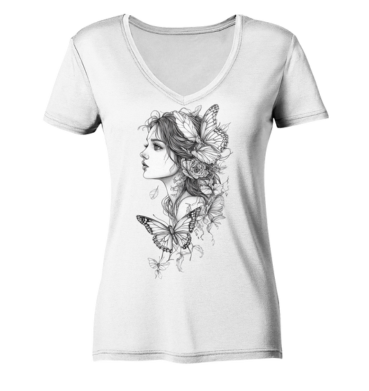 Schmetterlings Frau nur Vorderseiten Druck - Ladies V-Neck Shirt