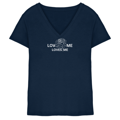 LOVES ME (Schwarz) - Ladies V-Neck Shirt