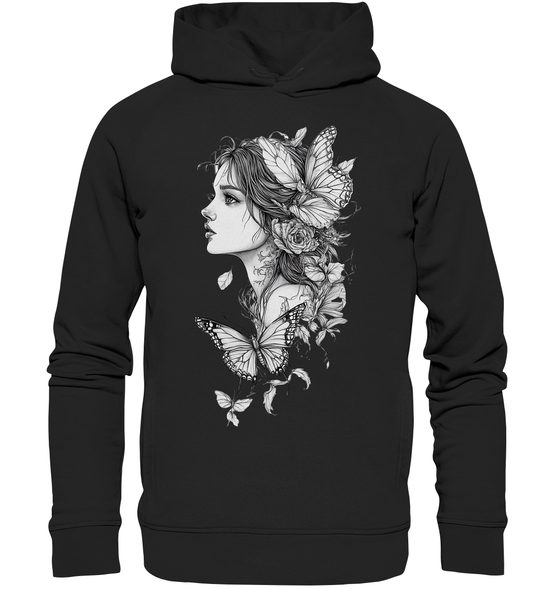 Schmetterlings Frau nur Vorderseiten Druck - Organic Fashion Hoodie