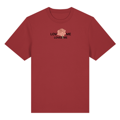 LOVES ME (Rote Rose) Vorderseite und Rückseite- Organic Heavy T-Shirt