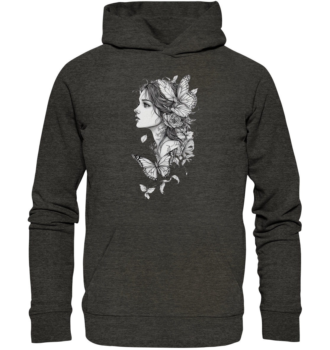 Schmetterlings Frau nur Vorderseiten Druck - Organic Hoodie
